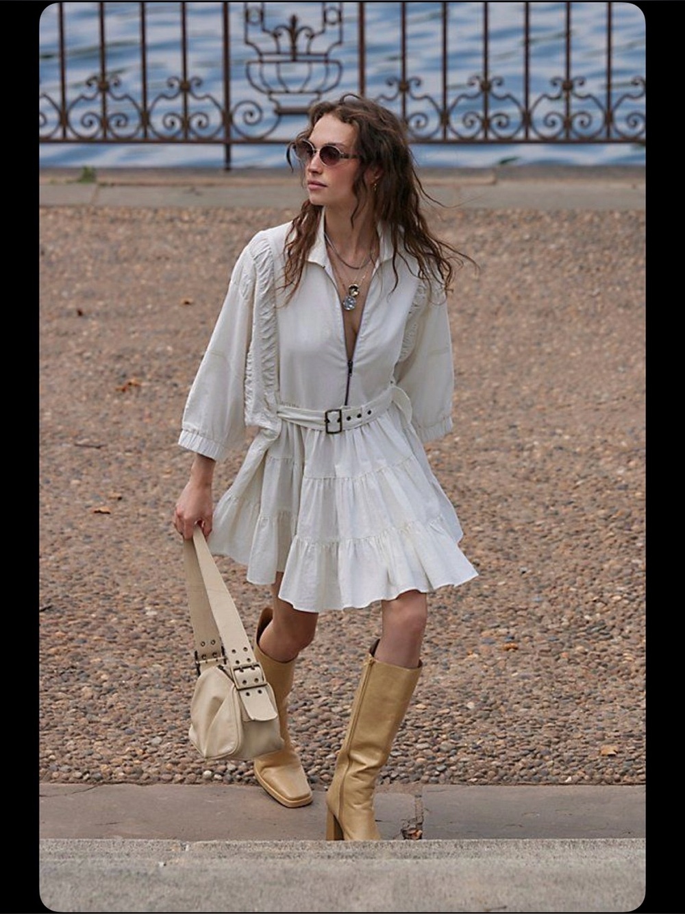 Free People Hampton Belted Ivory Mini Dress Size Medium